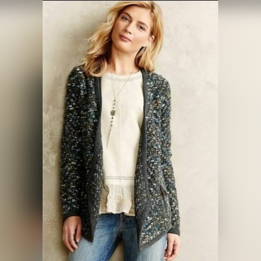 ANTHROPOLOGIE Moth Wool Blue/Green Cardigan Sweater Size Small